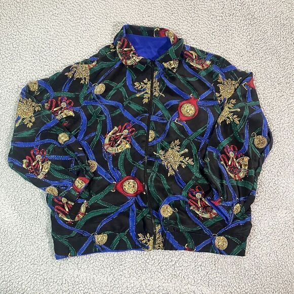 Vintage 80's Reversible Jacket Women's Pattern Inside Blue Style Exchange Large - Picture 1 of 5